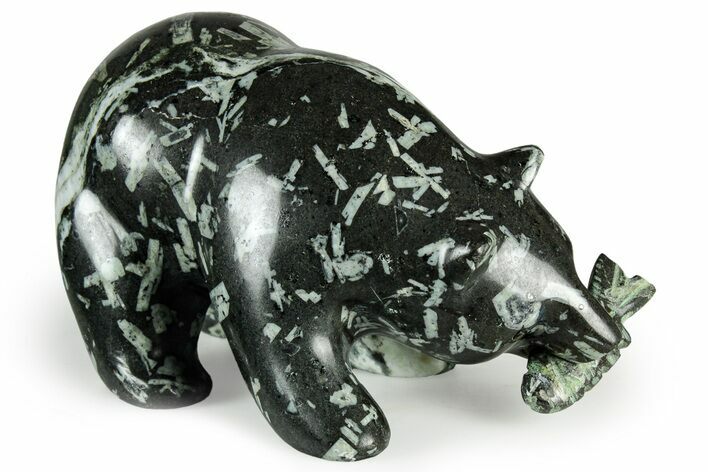 Realistic Polished Chinese Writing Rock Bear with Fish #326787